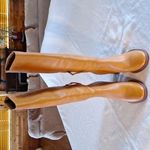 Sam Edelman Women's Elsy Riding Boots Tan Leather Stacked Block HeelSize 9 1/2
